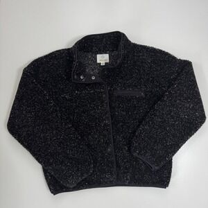 Offline by Aerie Womens Sherpa Fleece Snap Front Jacket Black Marled Medium